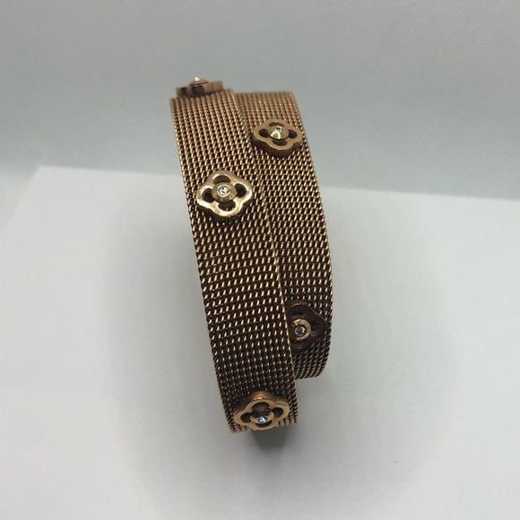Henri Bendel Rose Gold Bronze Mesh Floral Crystal Choker Wrap Bracelet - Picture 1 of 10